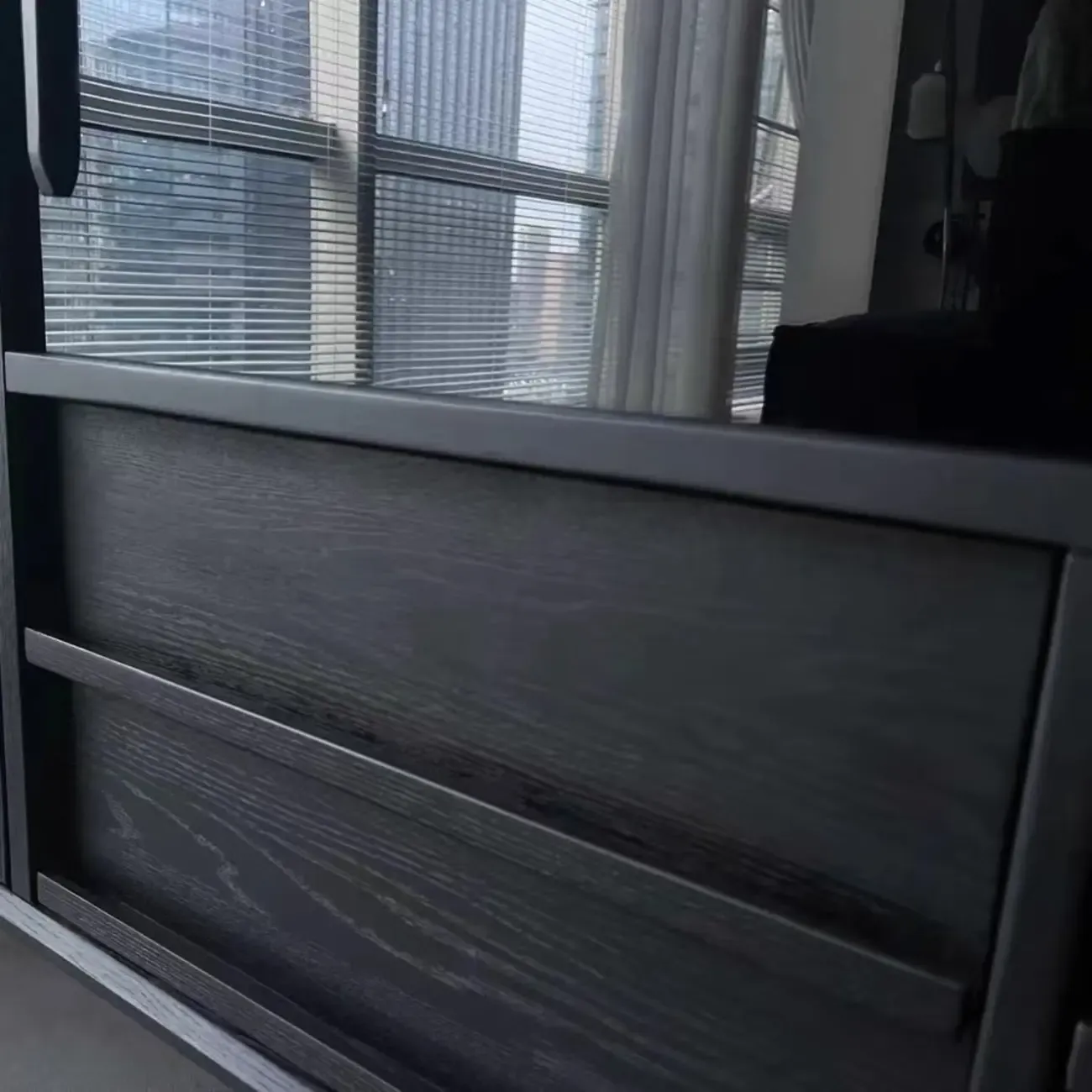 Sliding Door 4 Drawers Wood Black Sideboard Cabinet with Light Image - 9