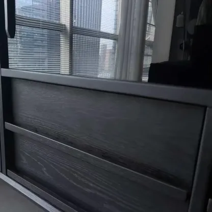 Sliding Door 4 Drawers Wood Black Sideboard Cabinet with Light Image - 9