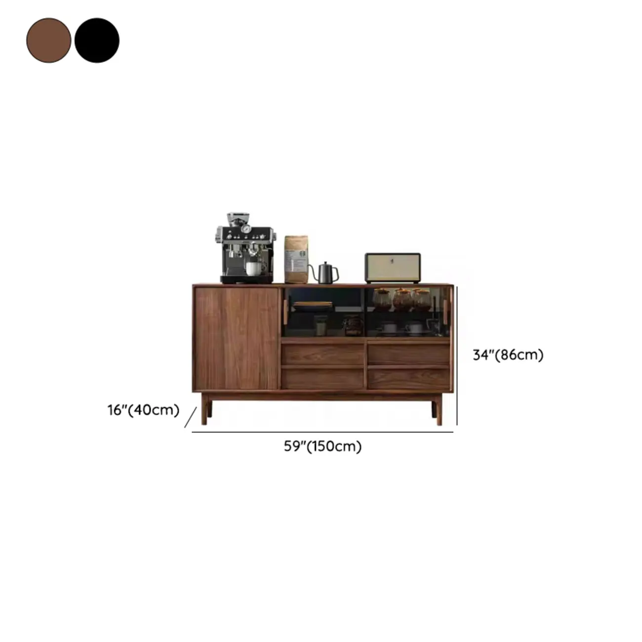 Sliding Door 4 Drawers Wood Black Sideboard Cabinet with Light Image - 11 | homeyfad