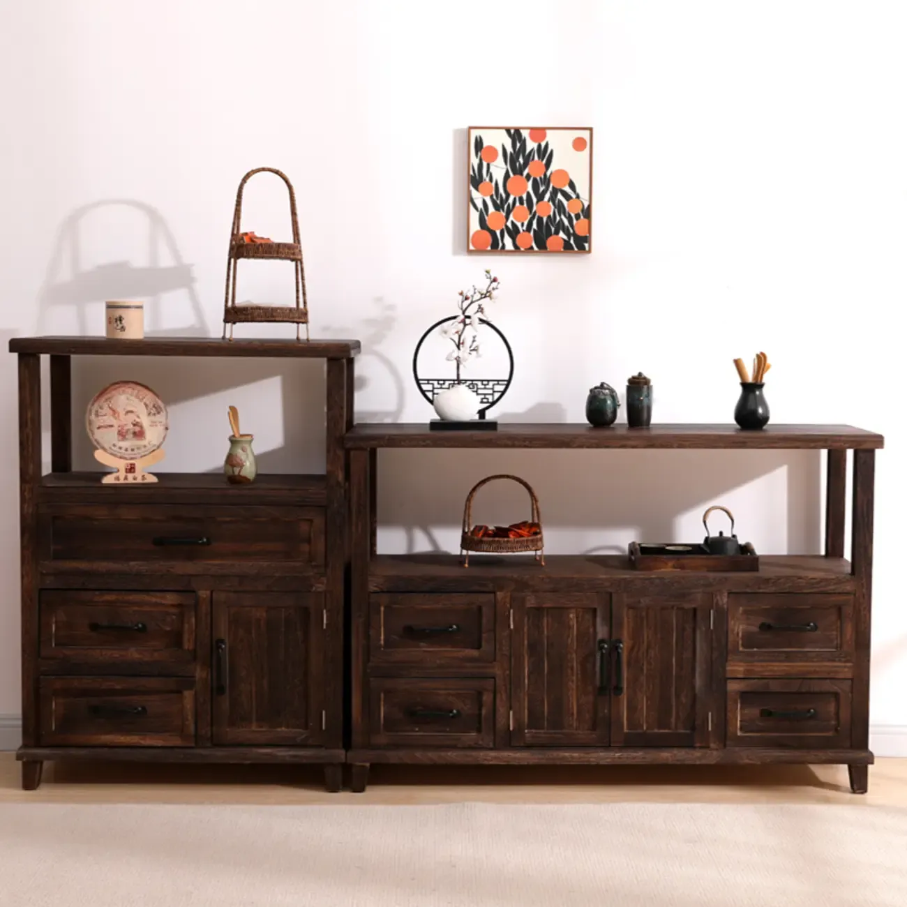 Rustic Storage Wooden Sideboard with Multi Drawers Image - 1