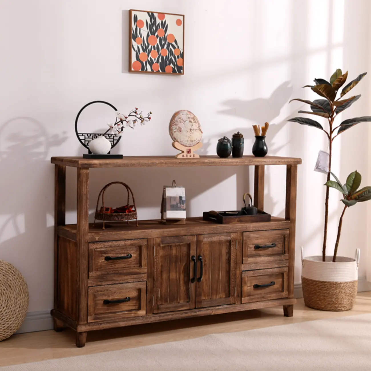Rustic Storage Wooden Sideboard with Multi Drawers Image - 2 | homeyfad