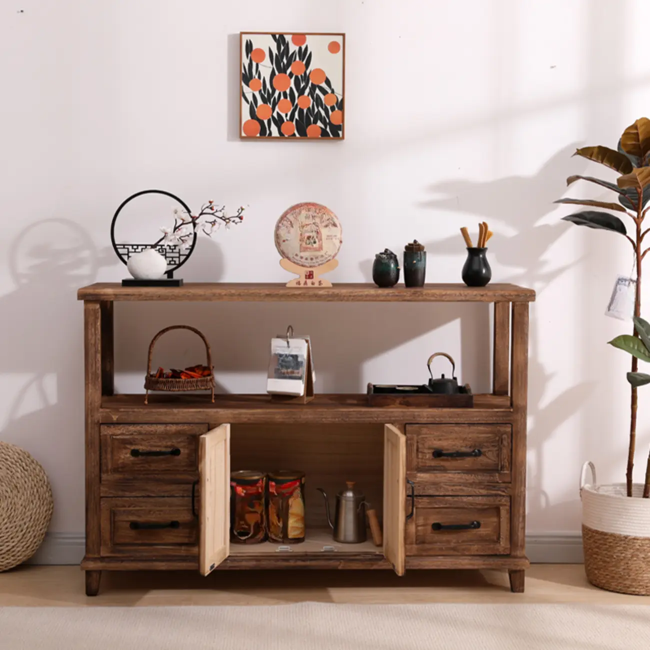 Rustic Storage Wooden Sideboard with Multi Drawers Image - 4 | homeyfad