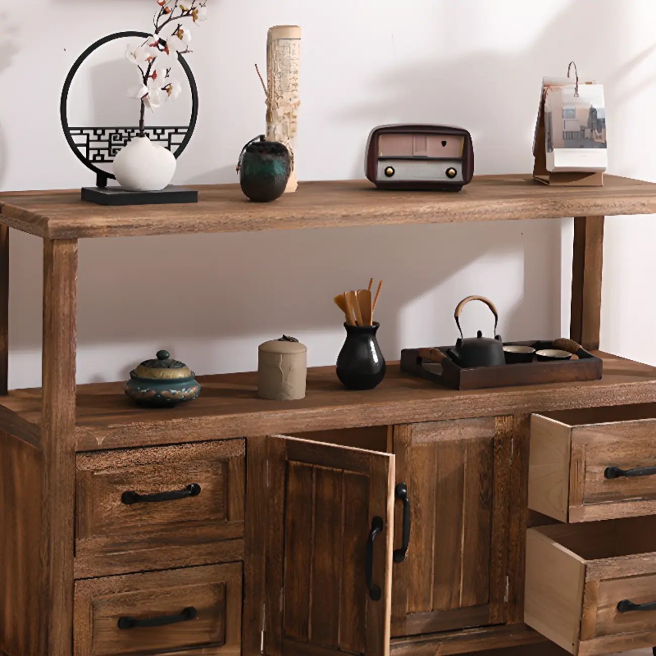 Rustic Storage Wooden Sideboard with Multi Drawers Image - 6 | homeyfad