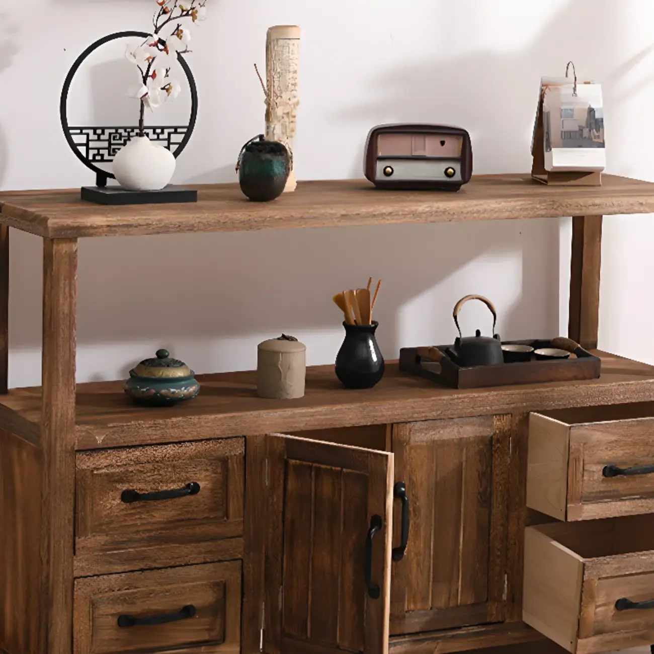 Rustic Storage Wooden Sideboard with Multi Drawers Image - 6
