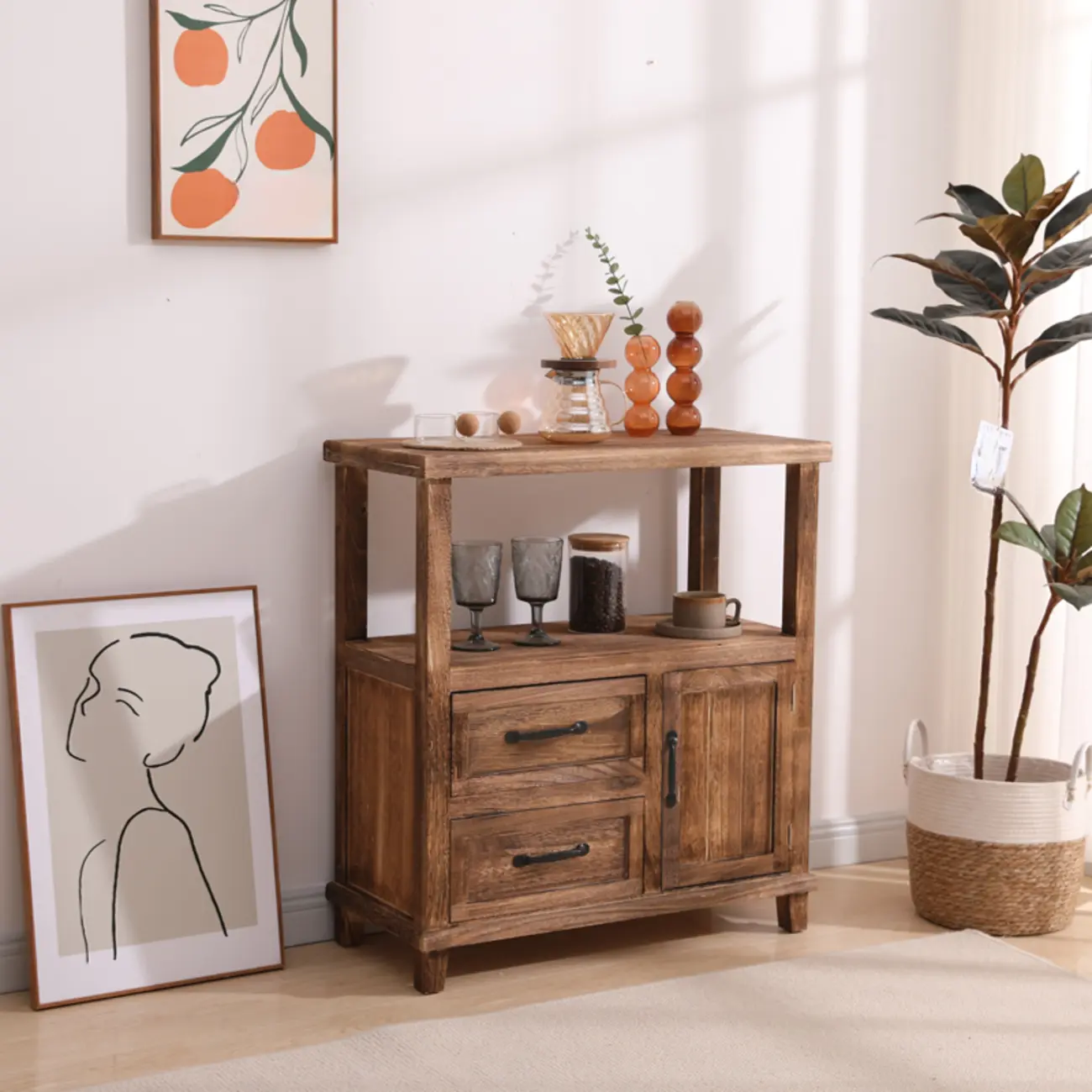 Rustic Storage Wooden Sideboard with Multi Drawers Image - 7 | homeyfad