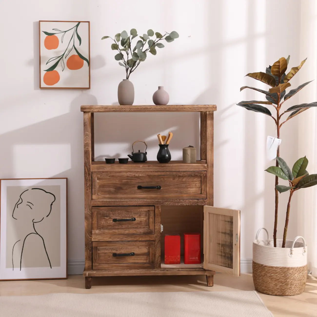 Rustic Storage Wooden Sideboard with Multi Drawers Image - 8 | homeyfad