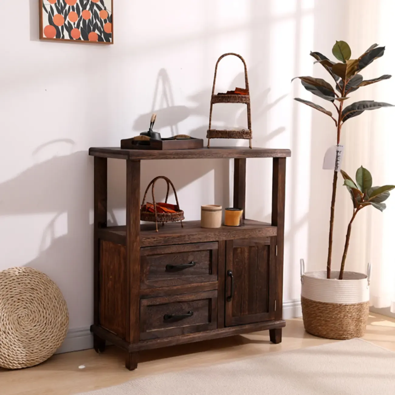 Rustic Storage Wooden Sideboard with Multi Drawers Image - 9