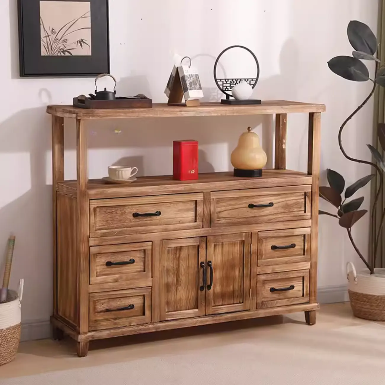 Rustic Storage Wooden Sideboard with Multi Drawers Image - 11 | homeyfad