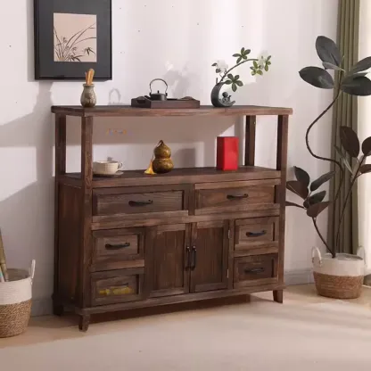 Rustic Storage Wooden Sideboard with Multi Drawers Image - 13