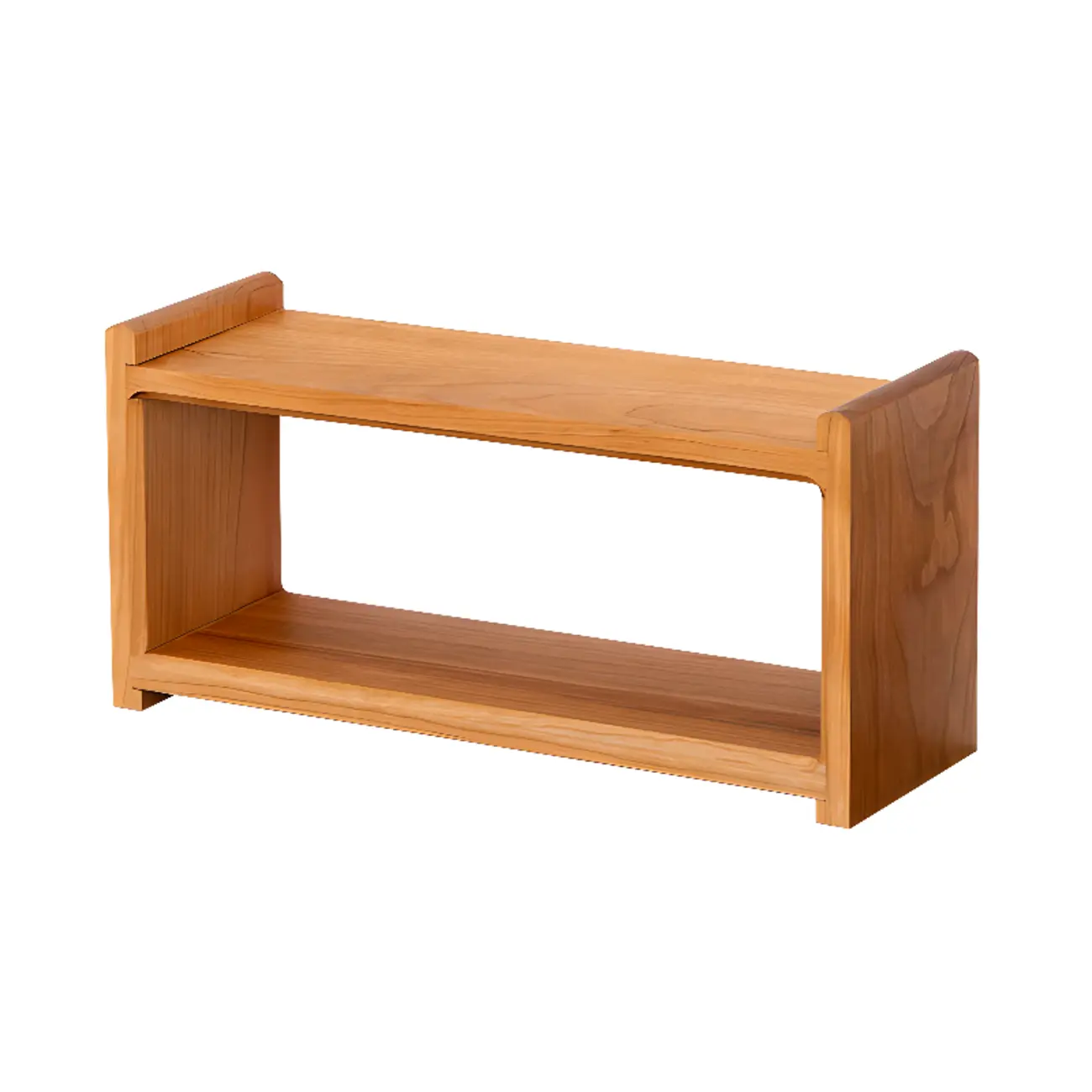 Natural Finish Wooden 2 Shelves Wall-Mounted Display Cabinet Image - 4 | homeyfad