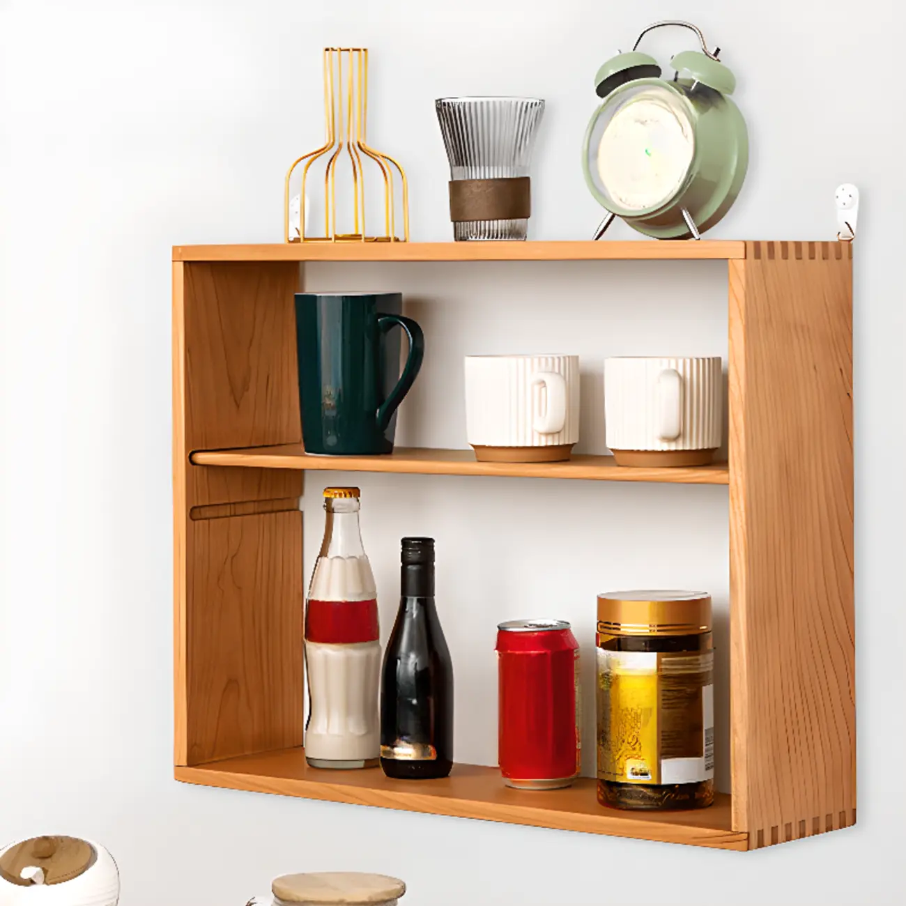 Natural Finish Wooden 2 Shelves Wall-Mounted Display Cabinet Image - 2 | homeyfad