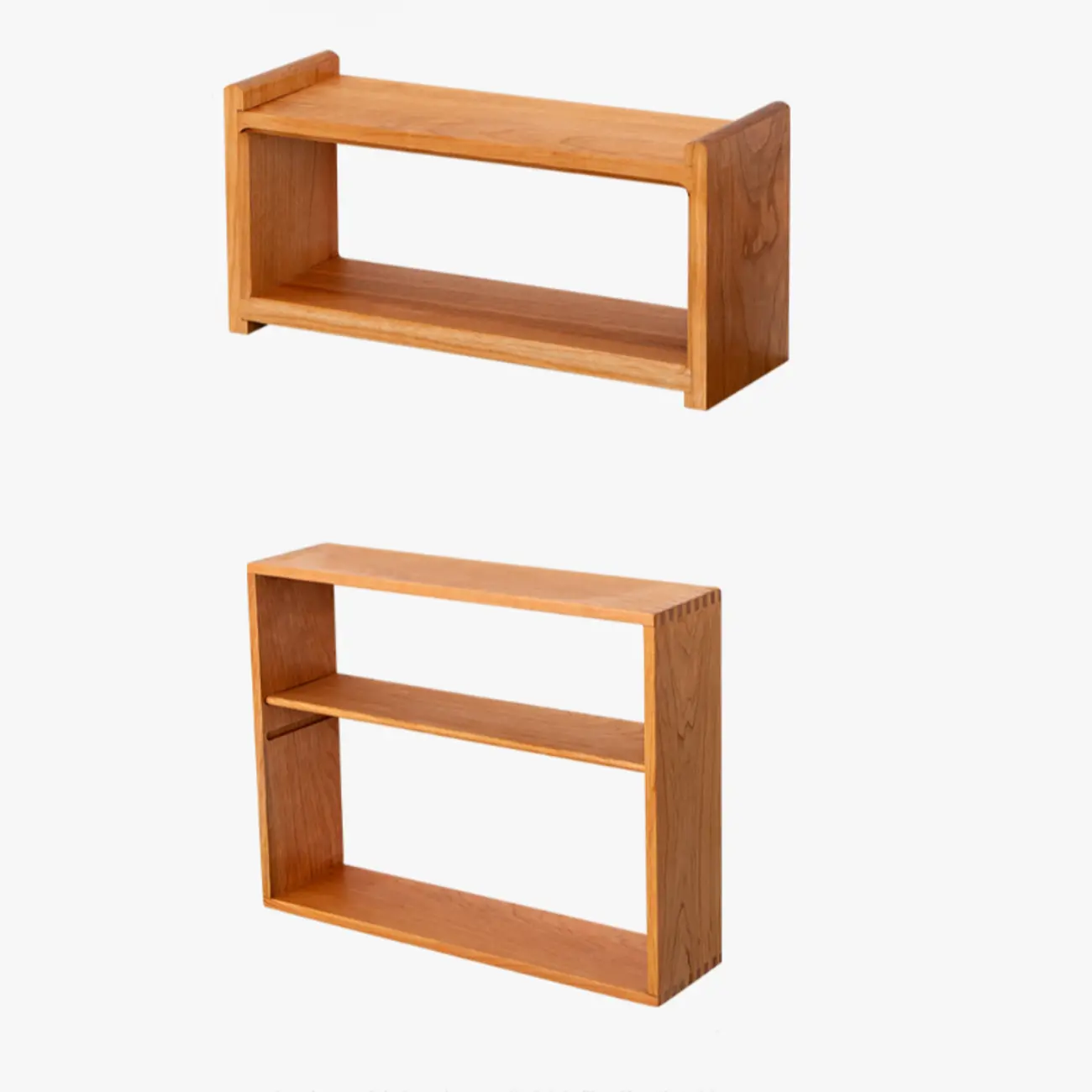 Natural Finish Wooden 2 Shelves Wall-Mounted Display Cabinet Image - 9 | homeyfad