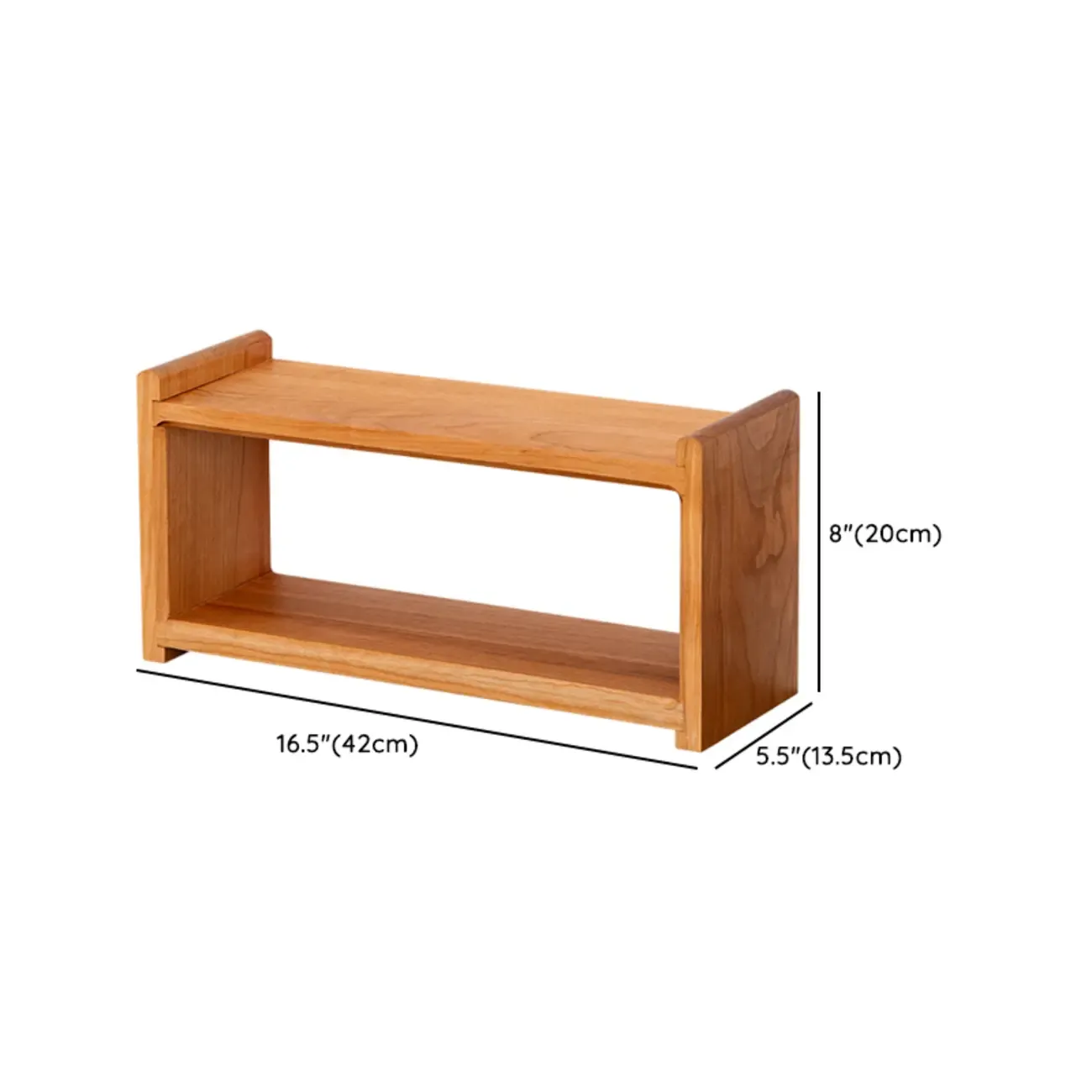 Natural Finish Wooden 2 Shelves Wall-Mounted Display Cabinet #size