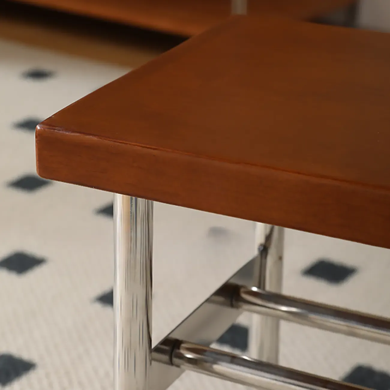 Retro Charming Rattan Metal Living Room Bench with Storage Image - 17