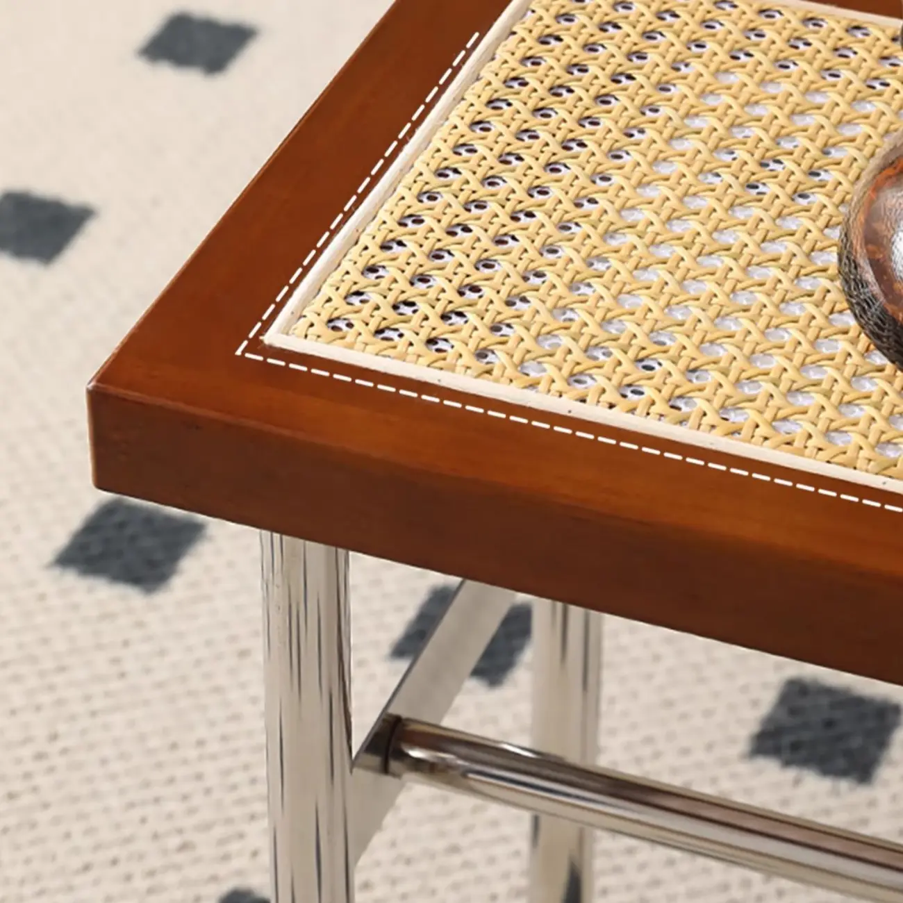 Retro Charming Rattan Metal Living Room Bench with Storage Image - 12 | homeyfad