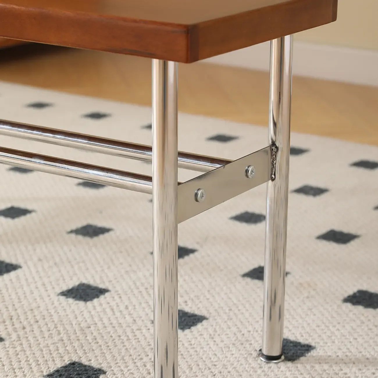 Retro Charming Rattan Metal Living Room Bench with Storage Image - 15