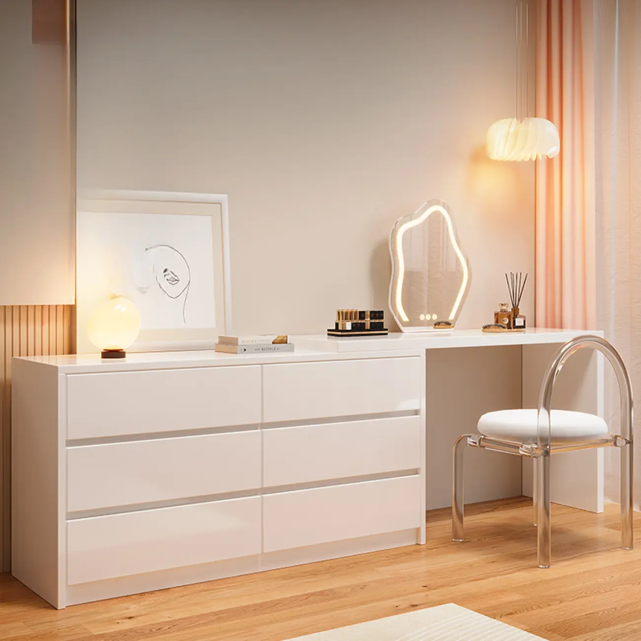 Large White Wood Multi-Drawer Makeup Vanity Set with Lights Image - 1 | homeyfad