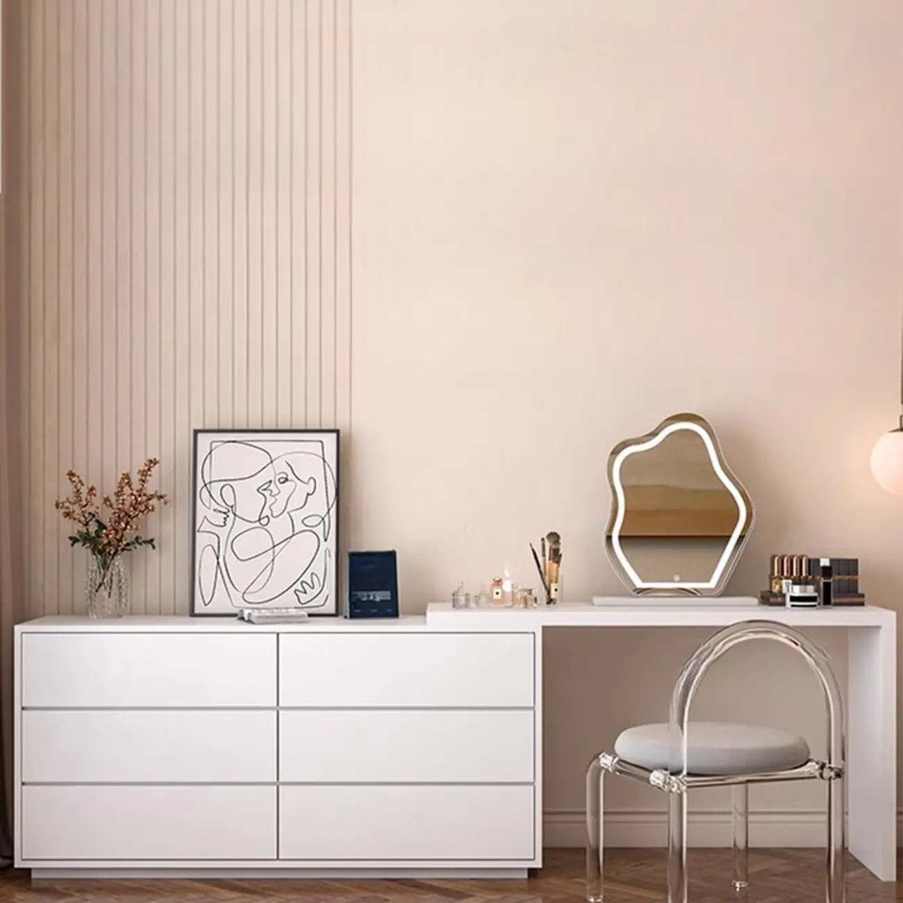 Large White Wood Multi-Drawer Makeup Vanity Set with Lights Image - 2 | homeyfad