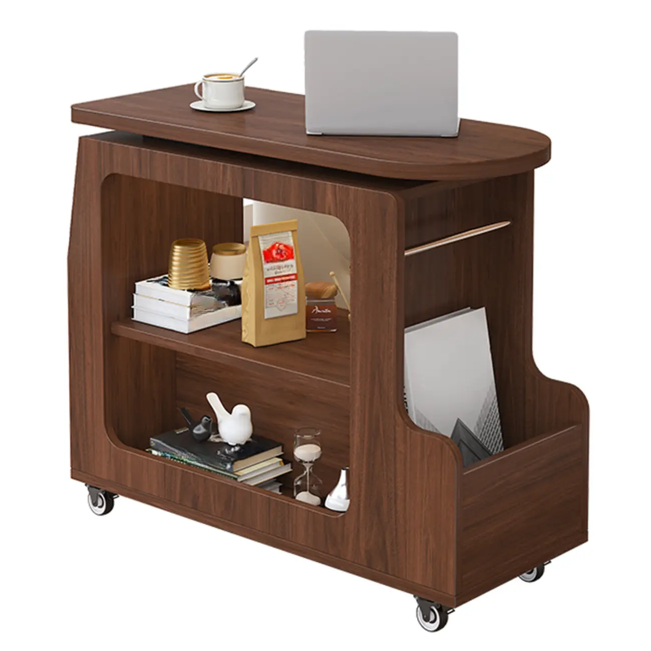 Versatile Modern Brown Half-circle Wheeled Side Table Image - 3 | homeyfad