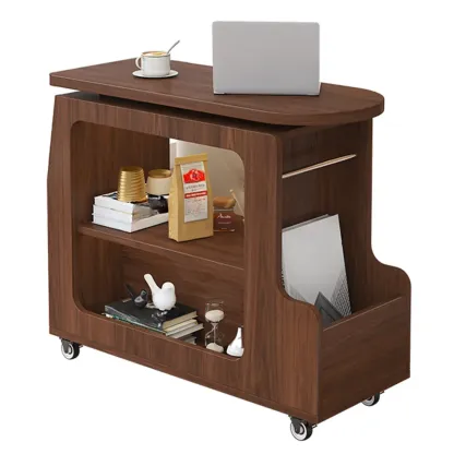 Versatile Modern Brown Half-circle Wheeled Side Table Image - 3