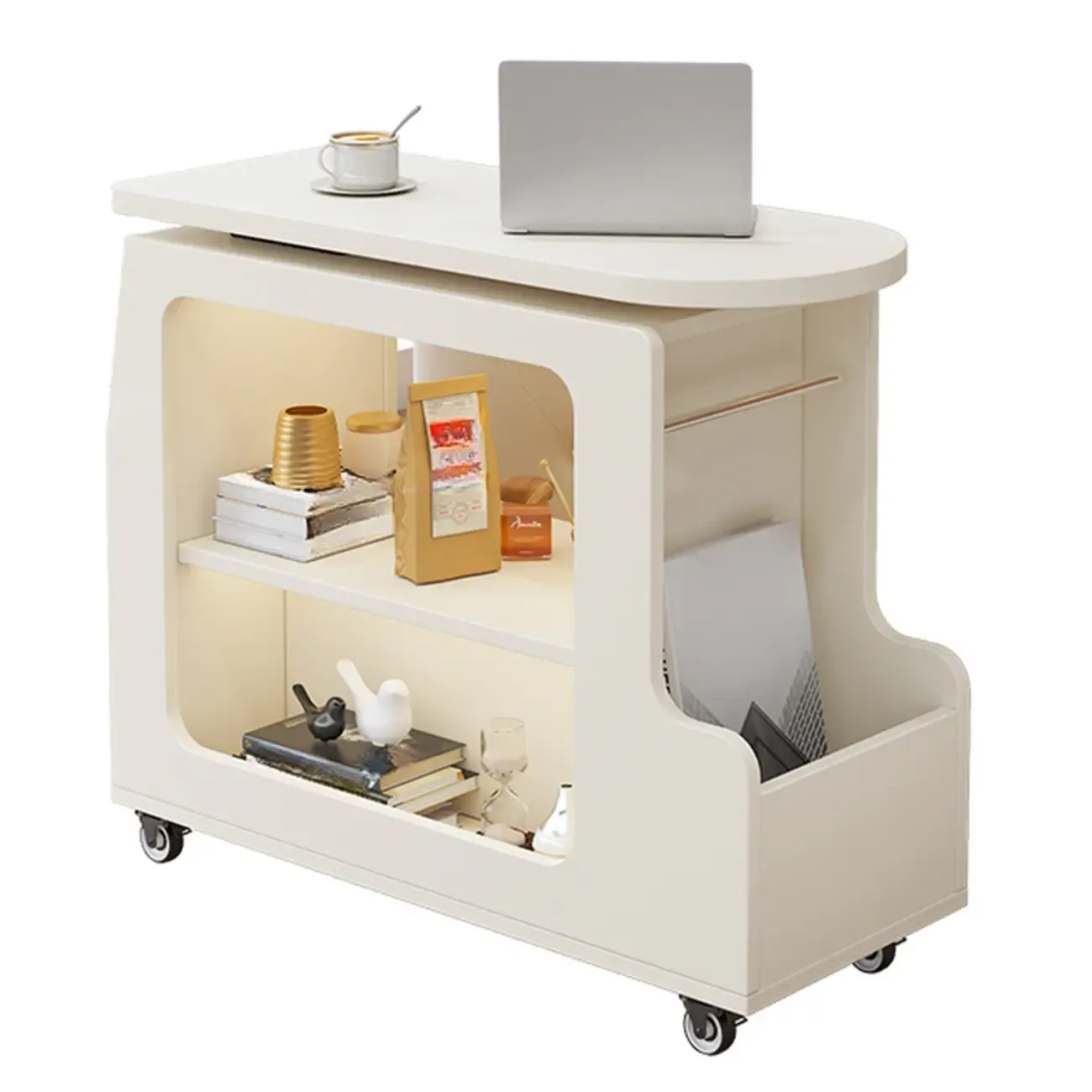 Versatile Modern Brown Half-circle Wheeled Side Table Image - 4