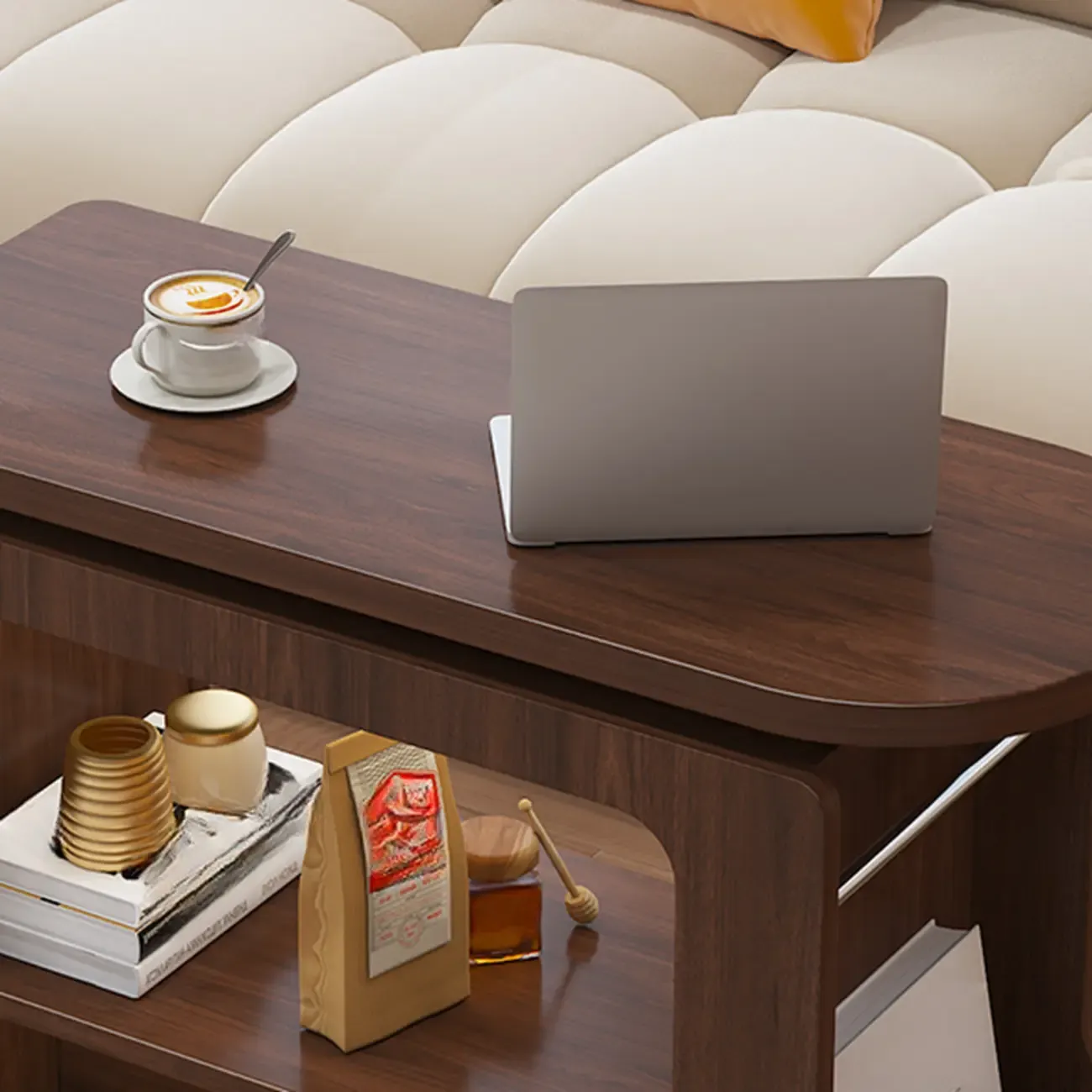 Versatile Modern Brown Half-circle Wheeled Side Table Image - 8