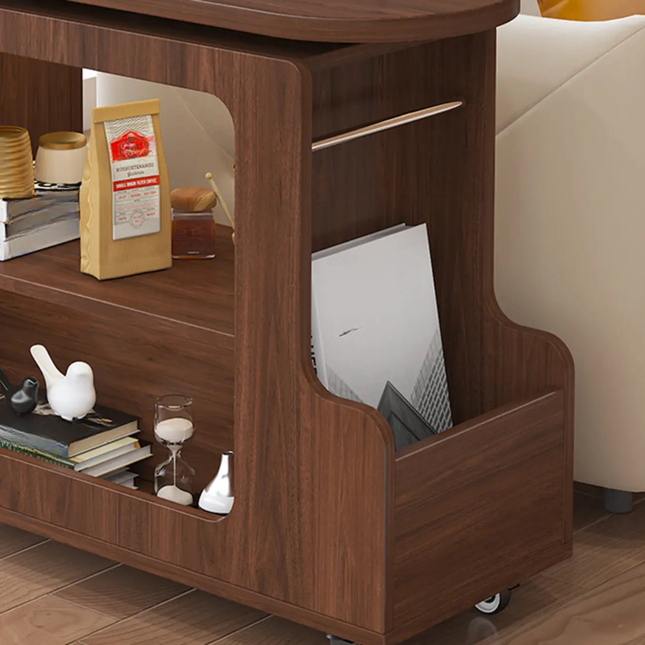 Versatile Modern Brown Half-circle Wheeled Side Table Image - 5 | homeyfad