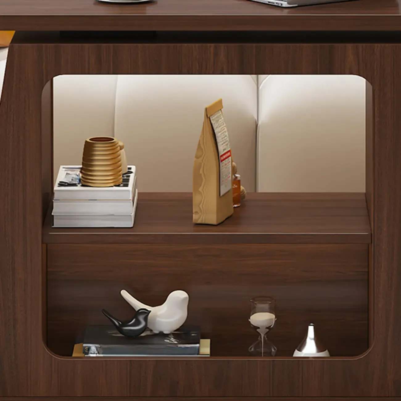 Versatile Modern Brown Half-circle Wheeled Side Table Image - 10