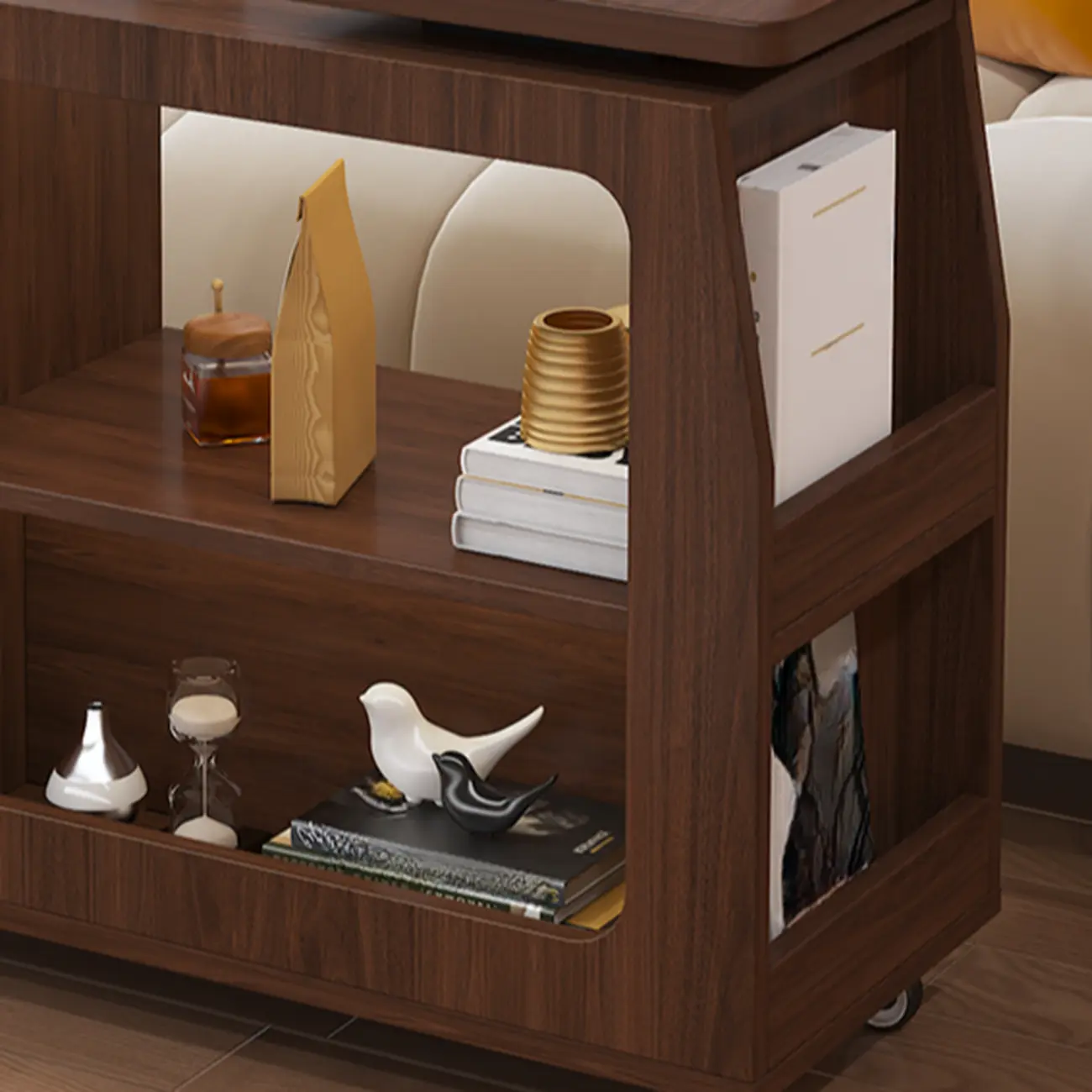 Versatile Modern Brown Half-circle Wheeled Side Table Image - 11 | homeyfad