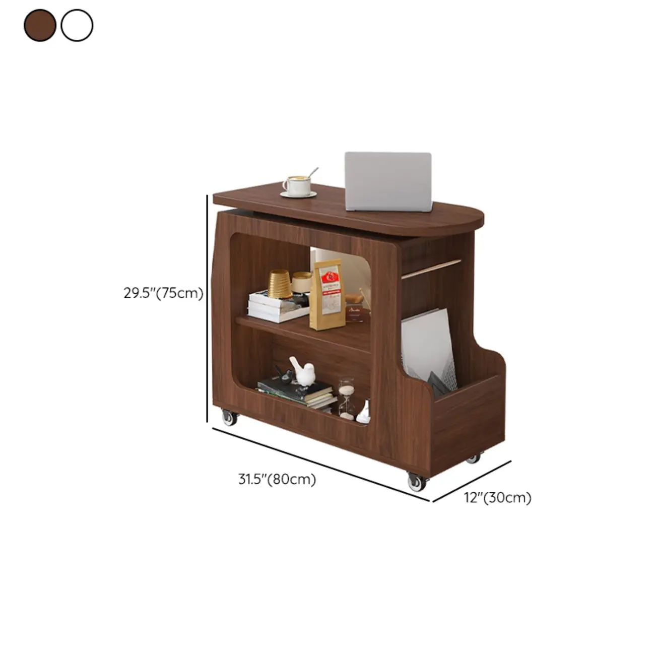 Versatile Modern Brown Half-circle Wheeled Side Table Image - 13 | homeyfad