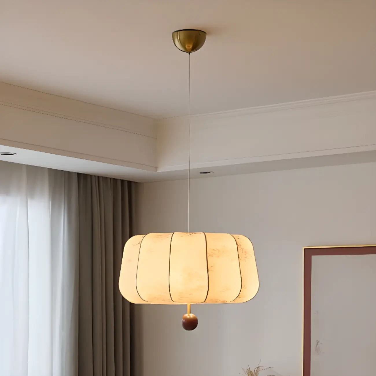 Modern Elegant Off-white Fabric Pendant Chandelier Light   Image - 4 | homeyfad