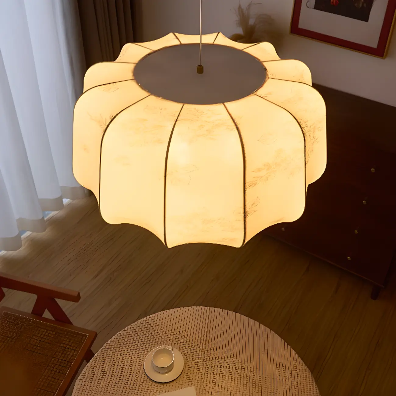 Modern Elegant Off-white Fabric Pendant Chandelier Light   Image - 3 | homeyfad