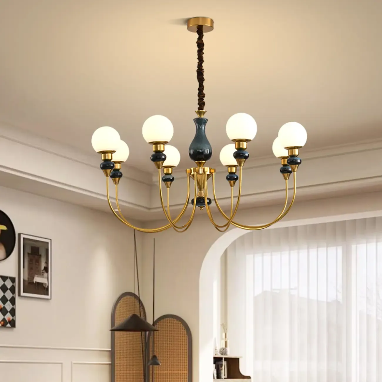  8 Lights Modern Glass Globe Chandelier Dimmable and Remote Image - 1