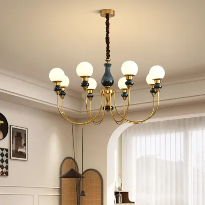  8 Lights Modern Glass Globe Chandelier Dimmable and Remote Image - 1