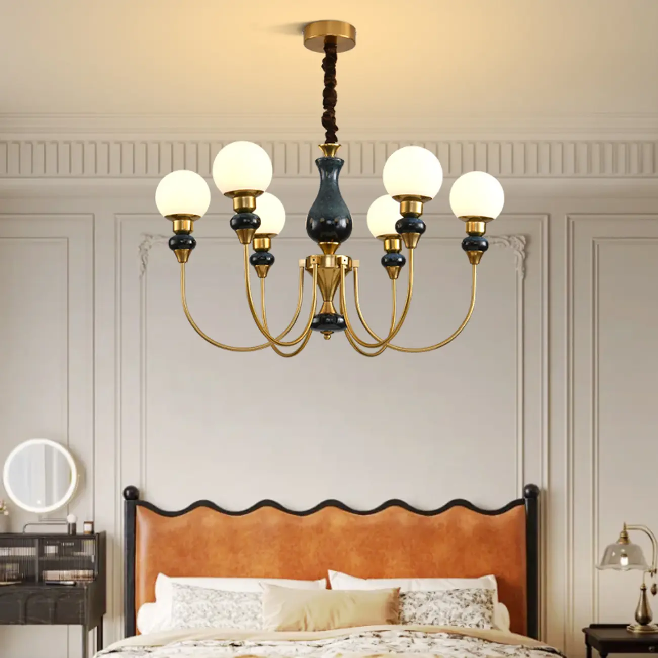  8 Lights Modern Glass Globe Chandelier Dimmable and Remote Image - 3 | homeyfad