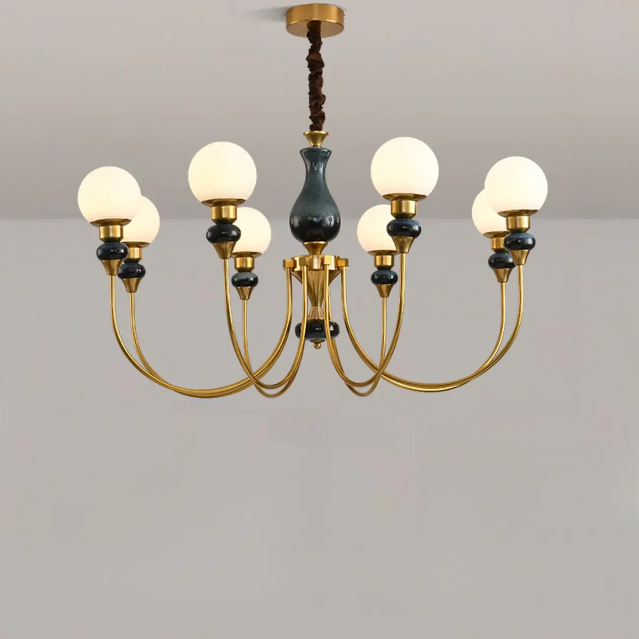  8 Lights Modern Glass Globe Chandelier Dimmable and Remote Image - 2