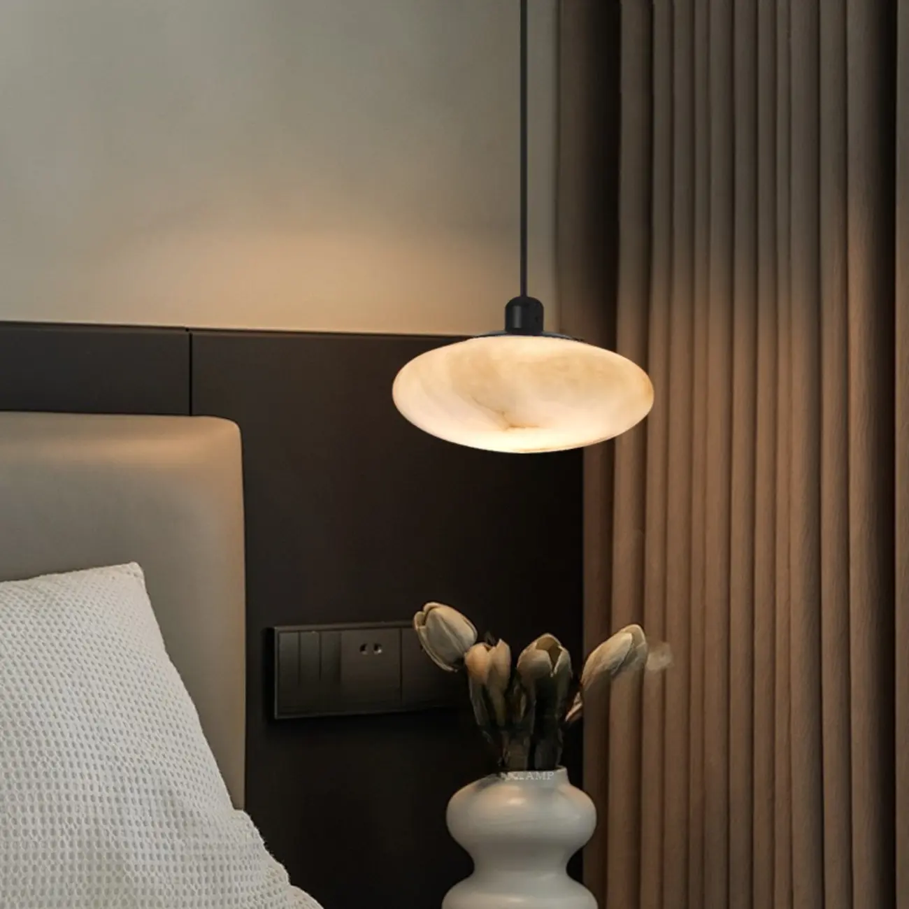 Adjustable Stone White Round Downrods Pendant Light Image - 3 | homeyfad