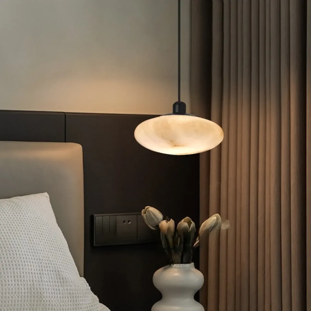 Adjustable Stone White Round Downrods Pendant Light Image - 3