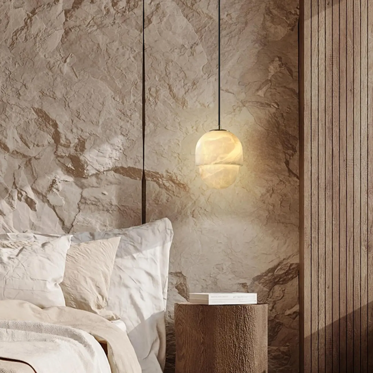 1-Light White Stone Geometric Hanging Pendant Light Image - 1 | homeyfad