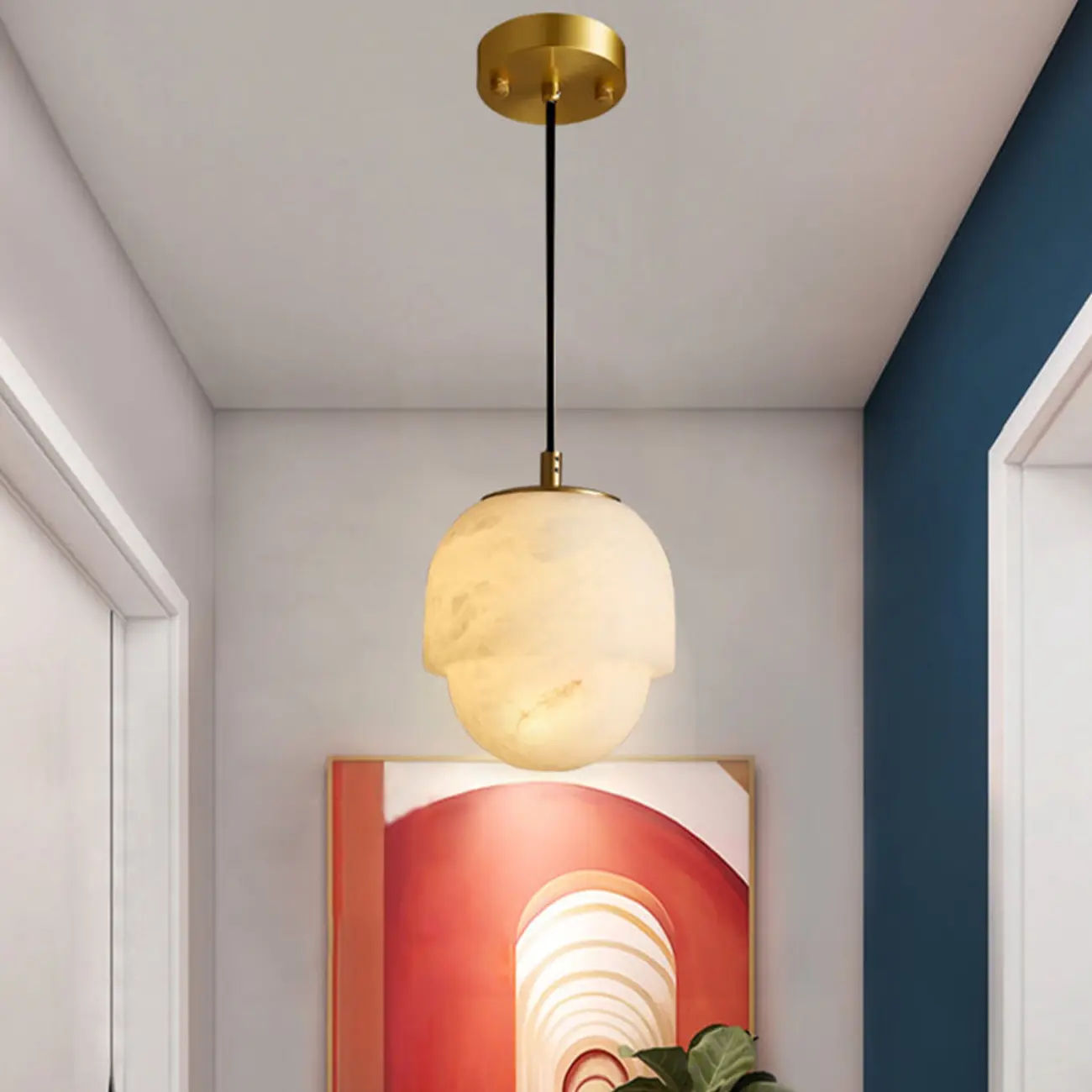 1-Light White Stone Geometric Hanging Pendant Light Image - 2 | homeyfad