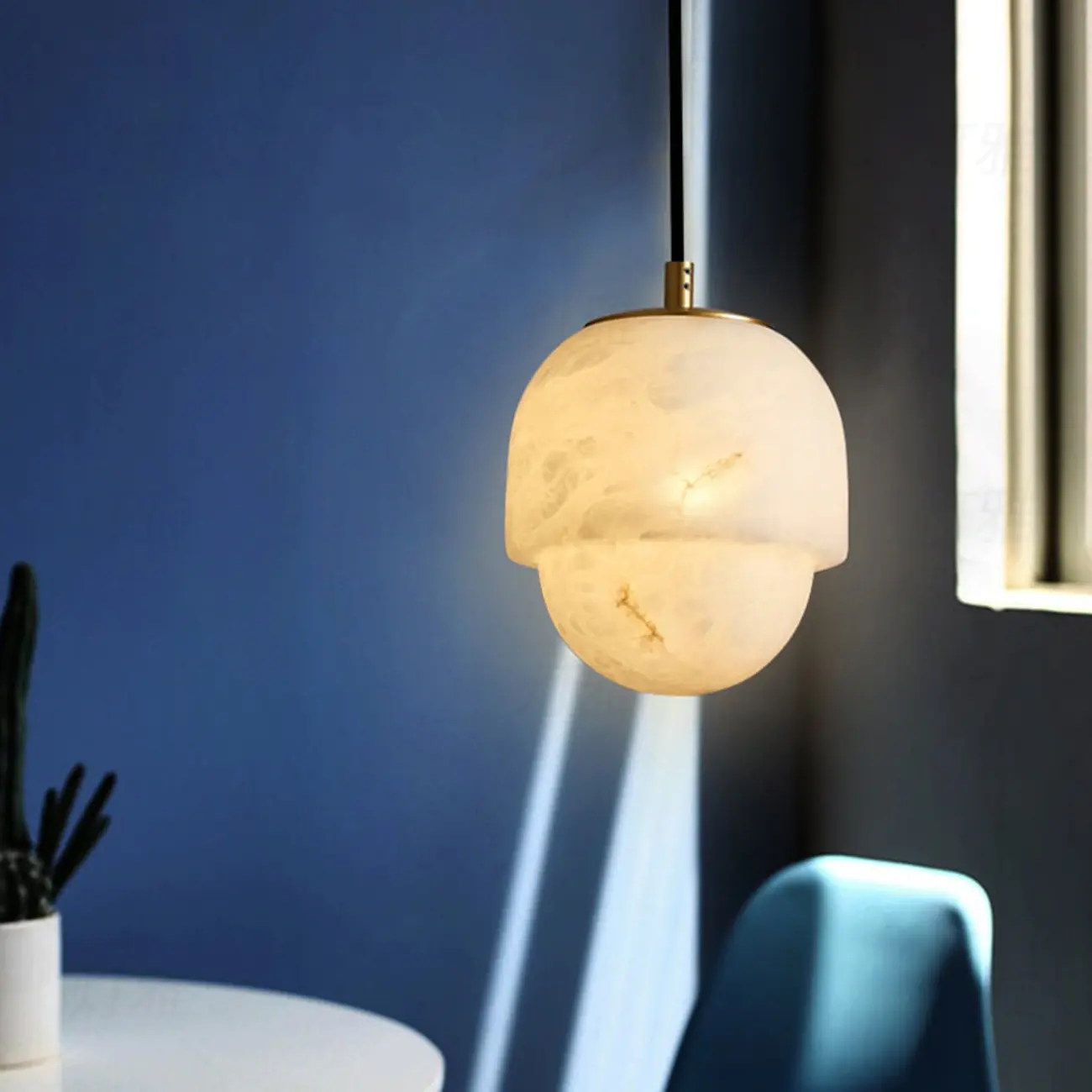 1-Light White Stone Geometric Hanging Pendant Light Image - 3 | homeyfad