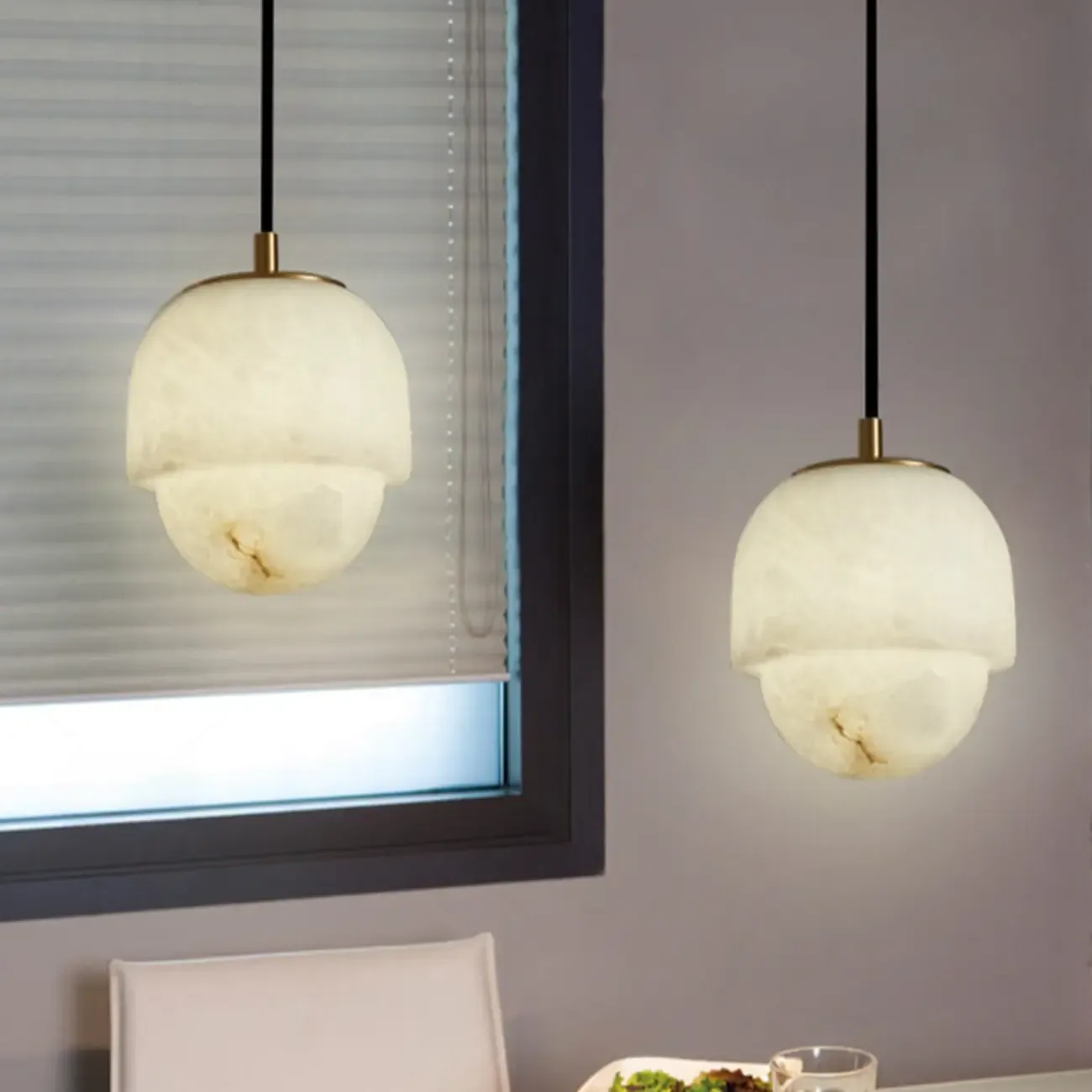 1-Light White Stone Geometric Hanging Pendant Light Image - 4