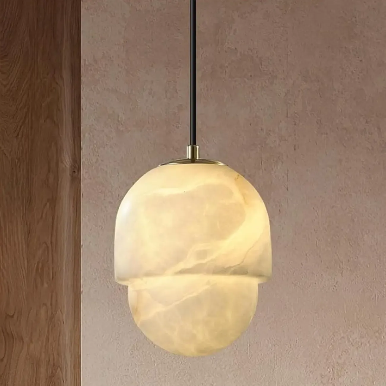 1-Light White Stone Geometric Hanging Pendant Light Image - 5