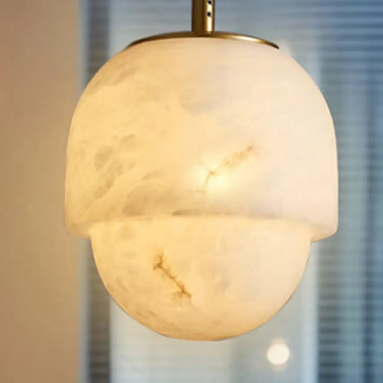 1-Light White Stone Geometric Hanging Pendant Light Image - 7