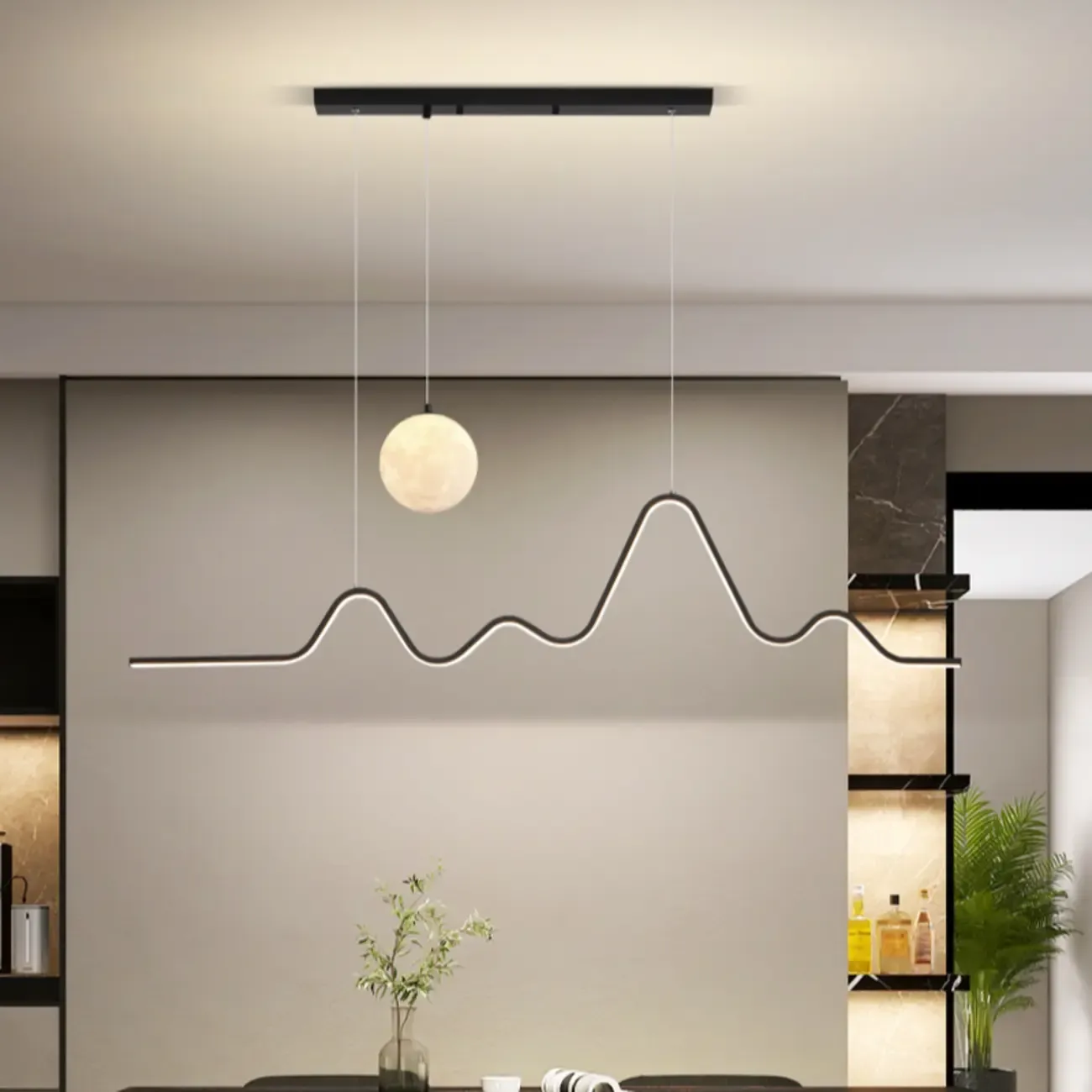 Art Decor Modern 2-Light Wave Pendant Light Multi Diming Image - 2