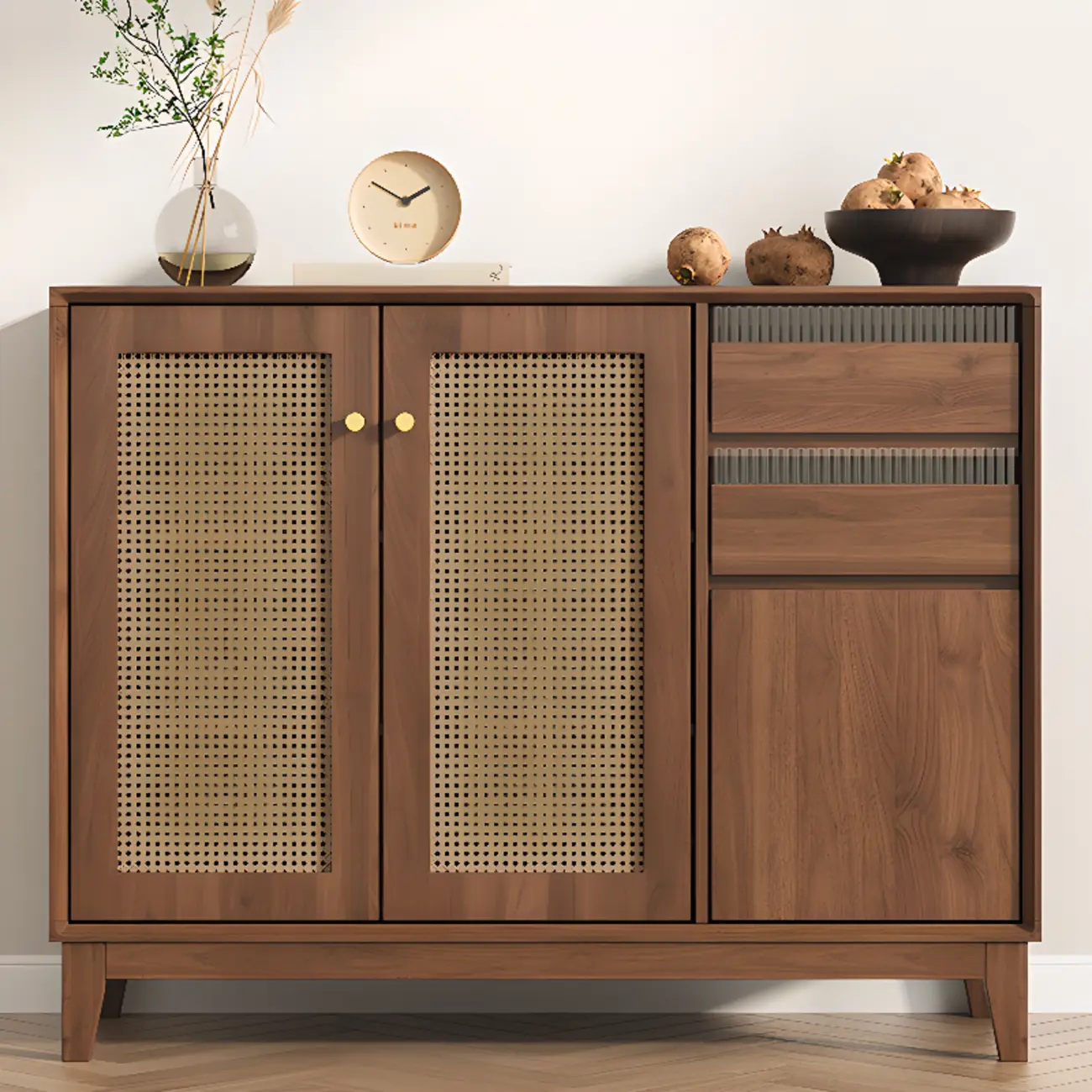 Minimalist Adjustable Shelves Rattan Sideboard with Drawers Image - 1 | homeyfad