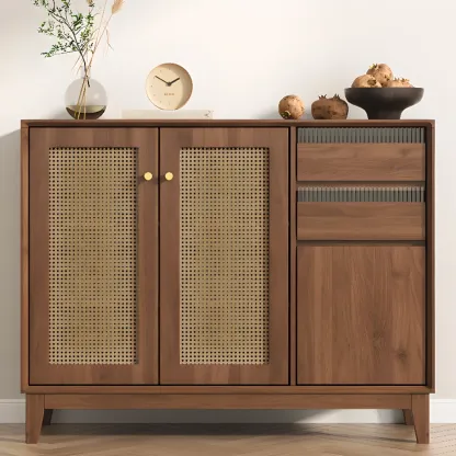 Minimalist Adjustable Shelves Rattan Sideboard with Drawers Image - 1