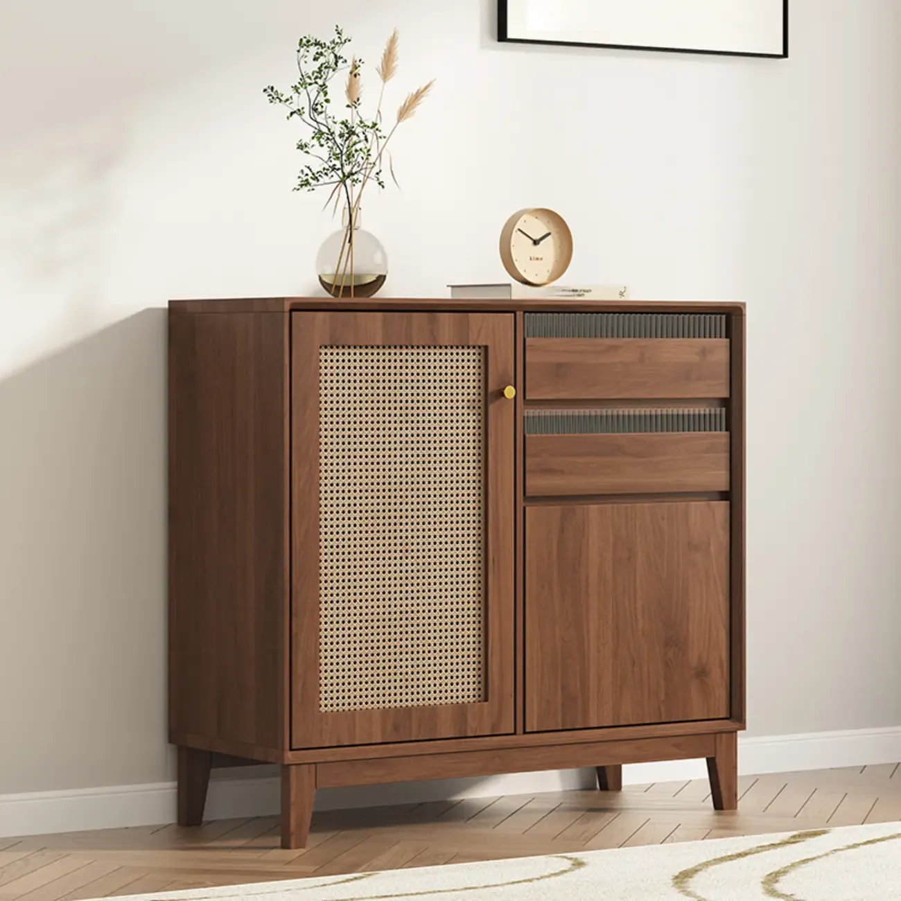 Minimalist Adjustable Shelves Rattan Sideboard with Drawers | HomeyFad