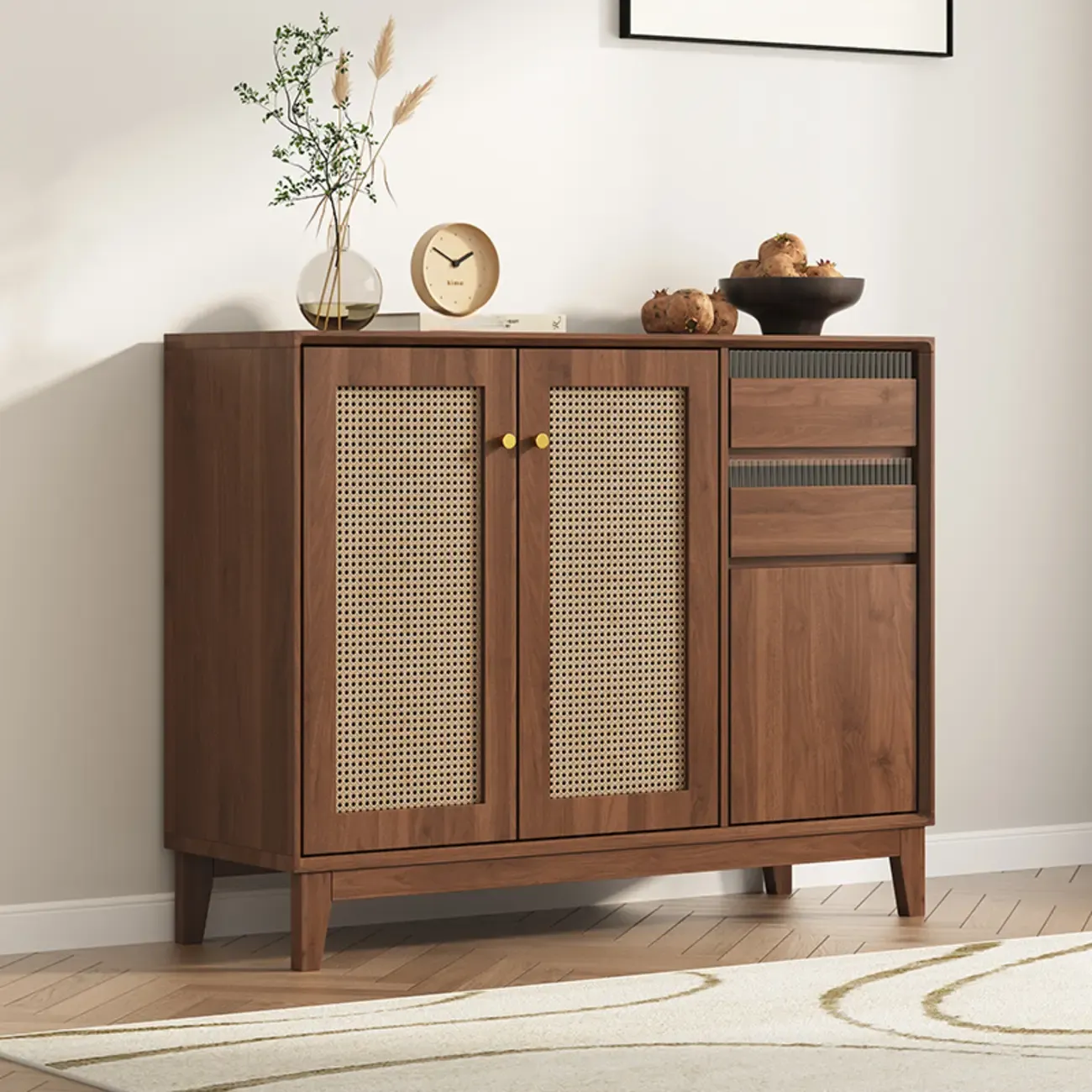 Minimalist Adjustable Shelves Rattan Sideboard with Drawers Image - 4