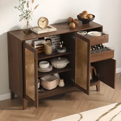 Minimalist Adjustable Shelves Rattan Sideboard with Drawers Image - 2